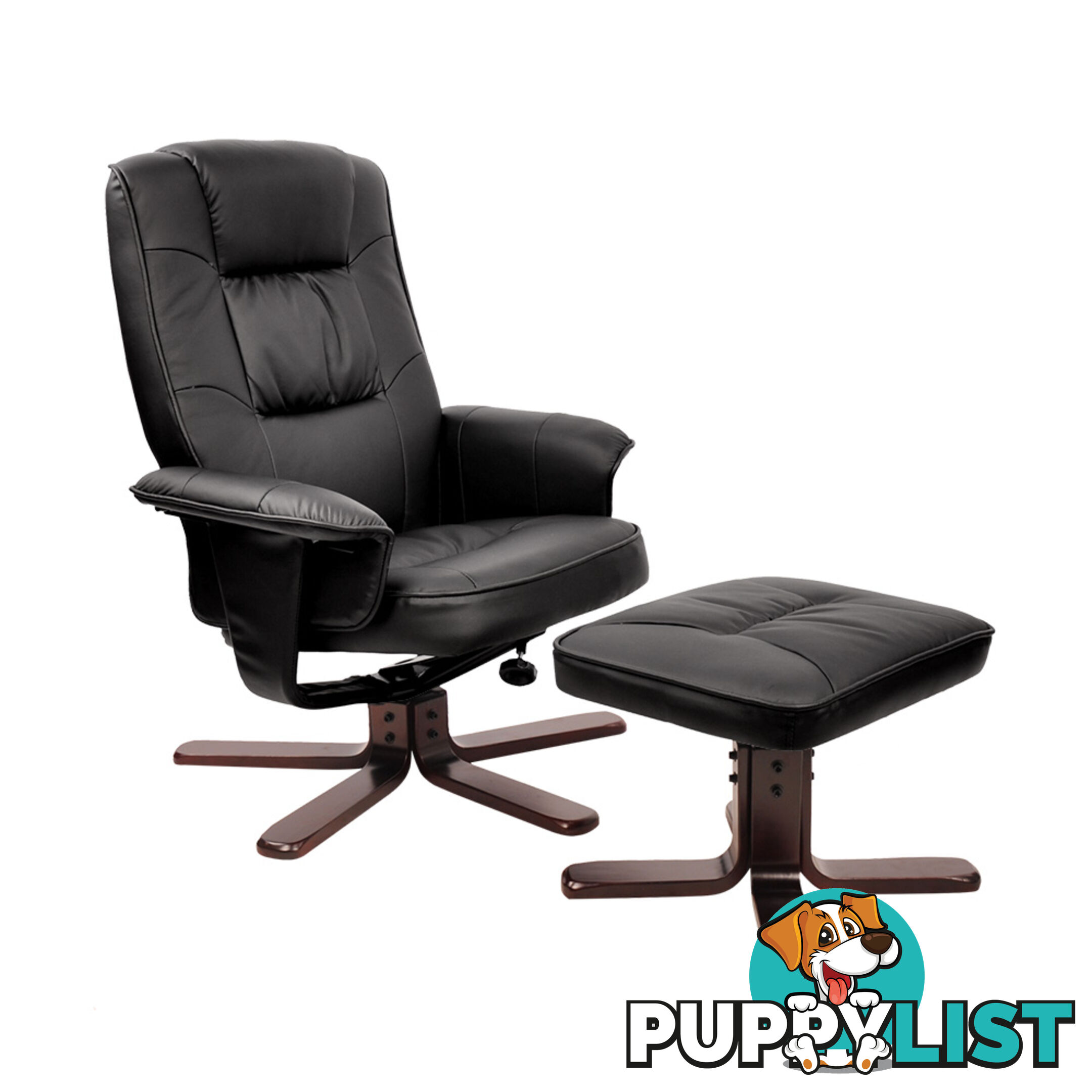 PU Leather Lounge Recliner Chair Ottoman Black