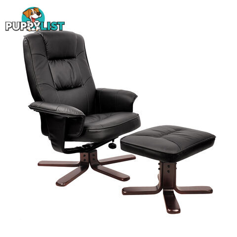 PU Leather Lounge Recliner Chair Ottoman Black