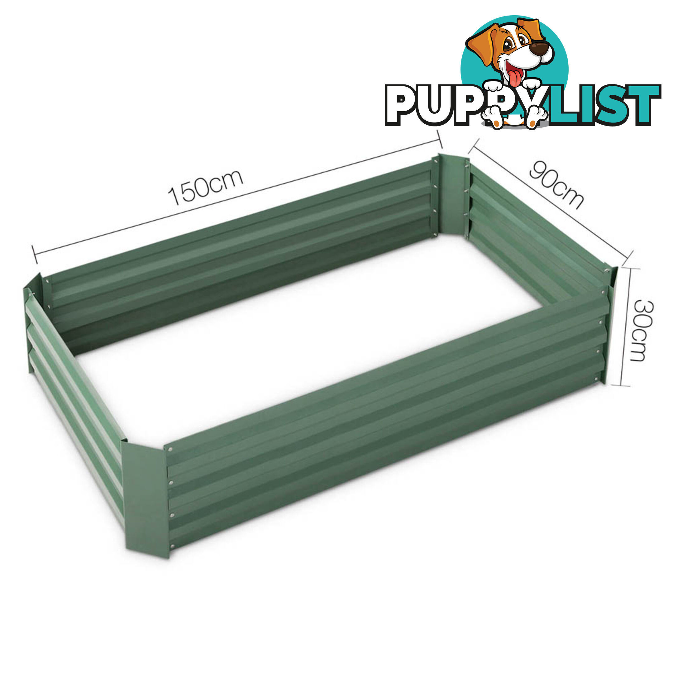 Galvanised Raised Garden Bed - 150 x 90 x 30cm - Green