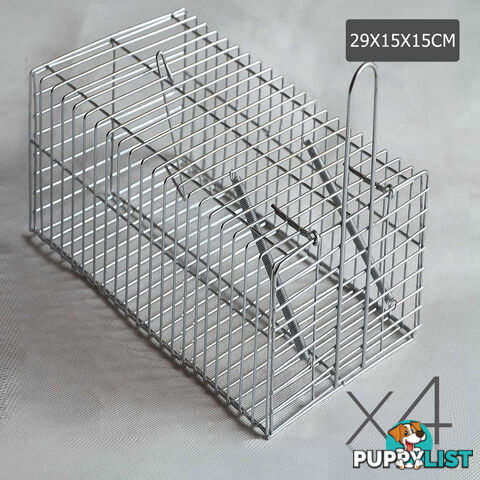 Set of 4 Humane Animal Trap Cage 29 x 15 x 15cm Silver