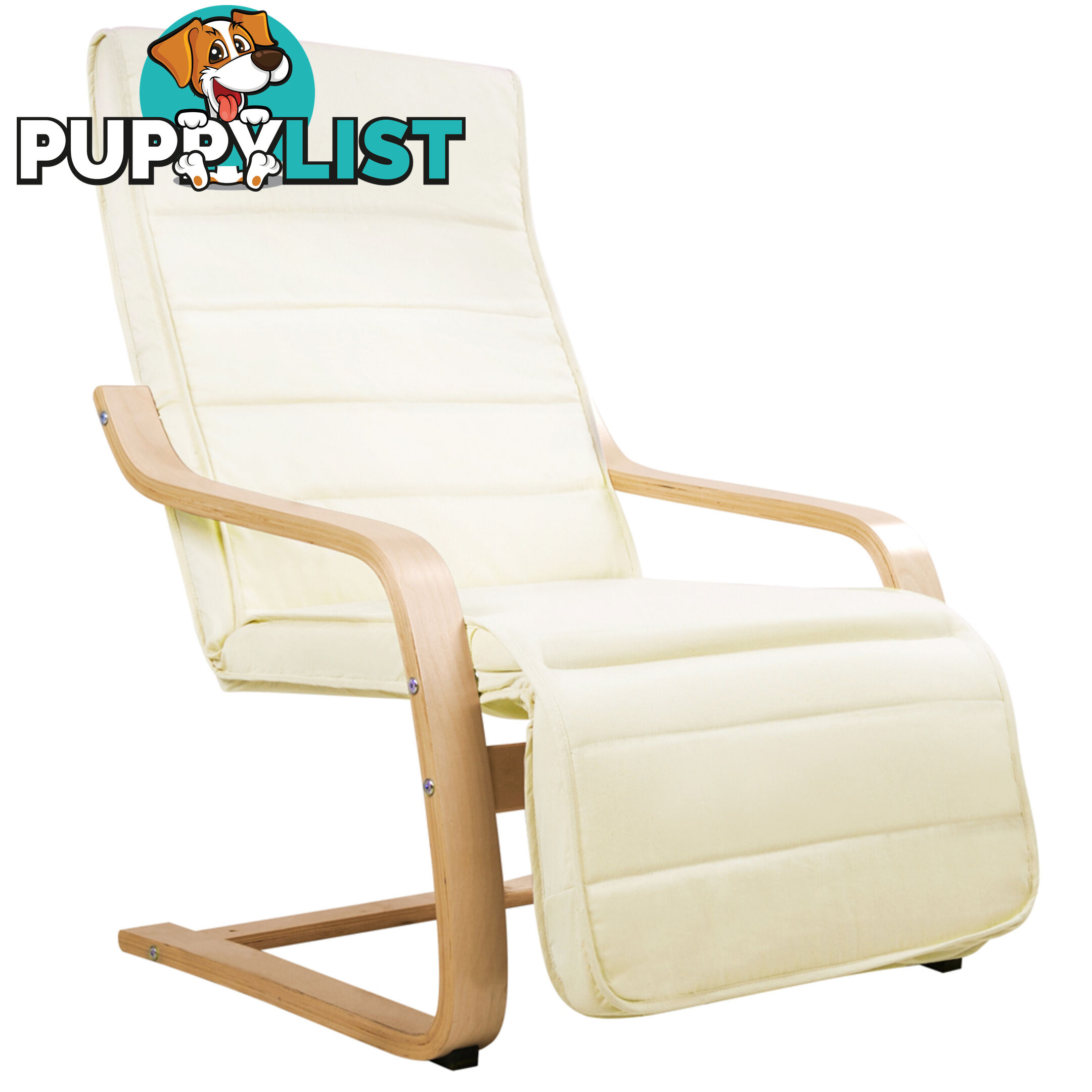 Birch Bentwood Adjustable Lounge Arm Chair w/ Fabric Cushion Beige