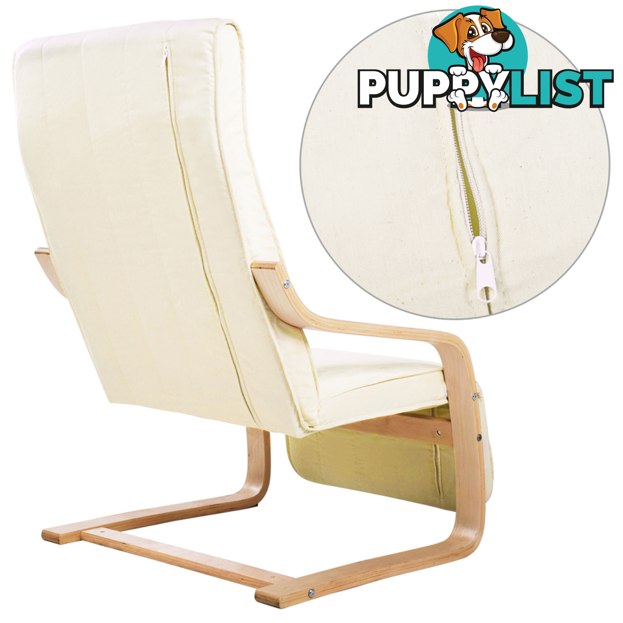 Birch Bentwood Adjustable Lounge Arm Chair w/ Fabric Cushion Beige