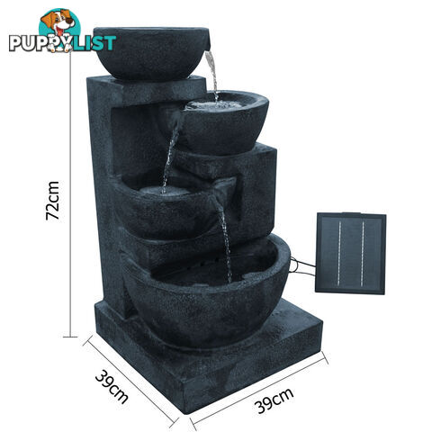 Solar Power Four-Tier Water Fountain Feature w/ LED Light Blue