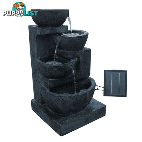 Solar Power Four-Tier Water Fountain Feature w/ LED Light Blue