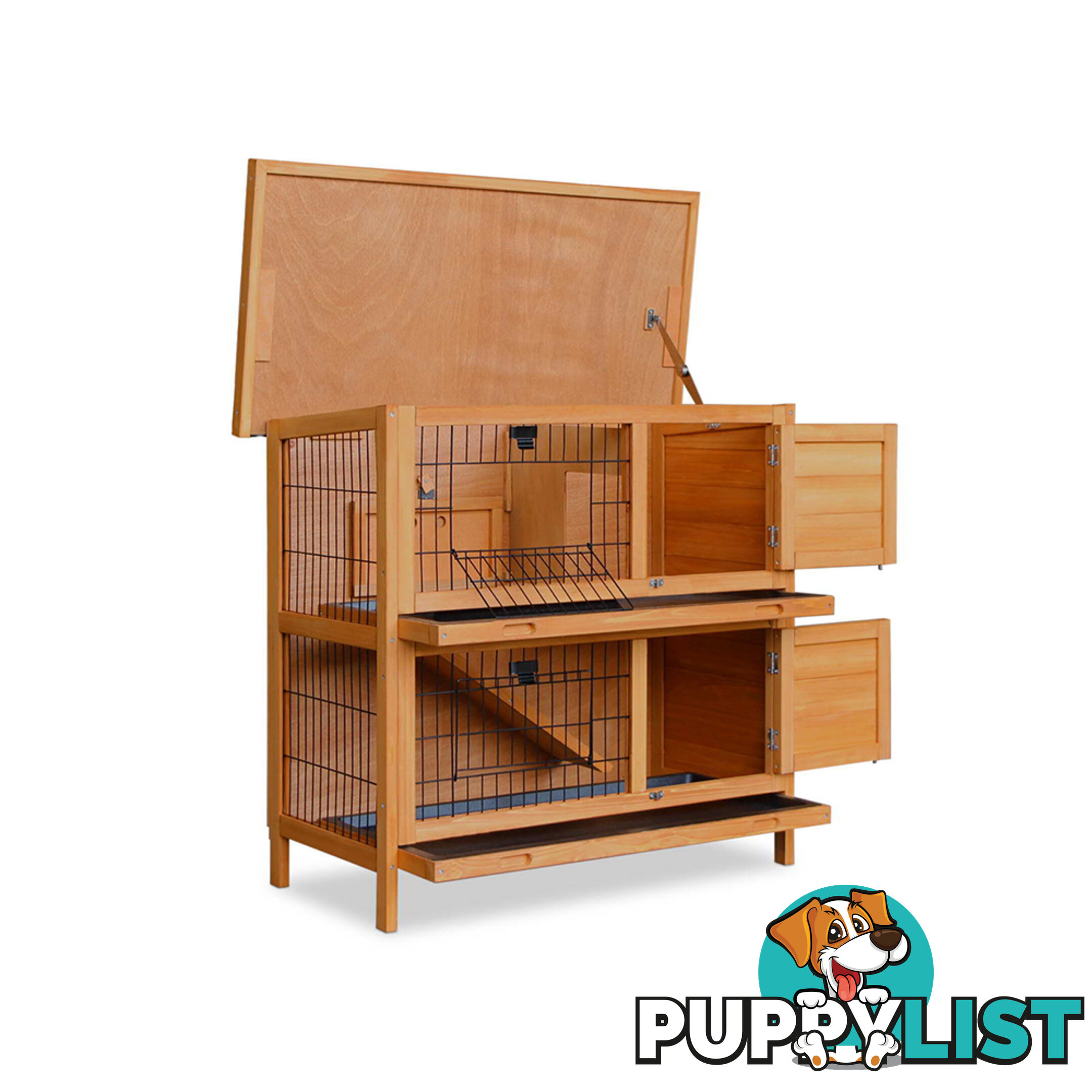 Double Storey Rabbit Hutch with Foldable Ramp