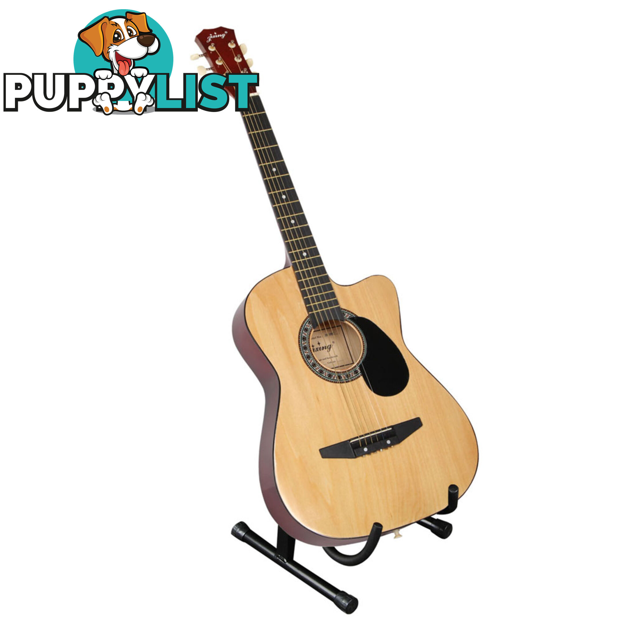 Acoustic Cutaway Guitar Natural w/ Steel String Stand Strap