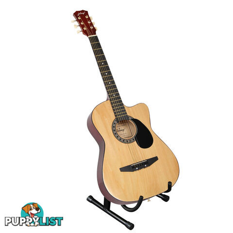 Acoustic Cutaway Guitar Natural w/ Steel String Stand Strap