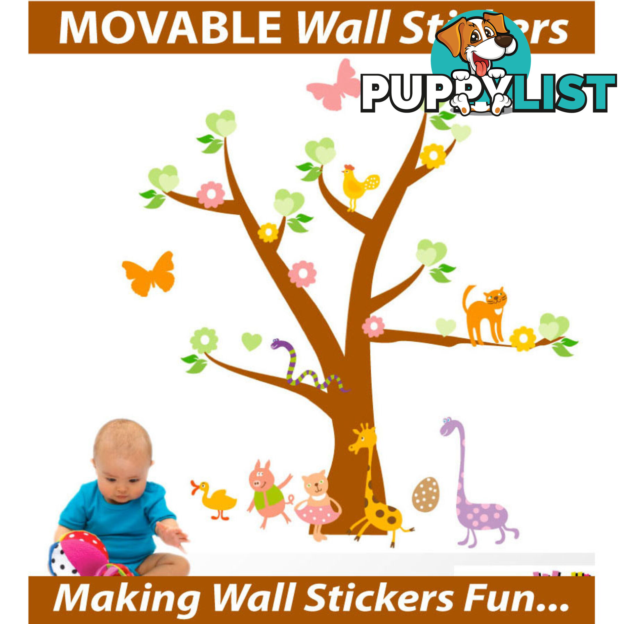 Tree with Cute Animals Wall Stickers - Totally Movable