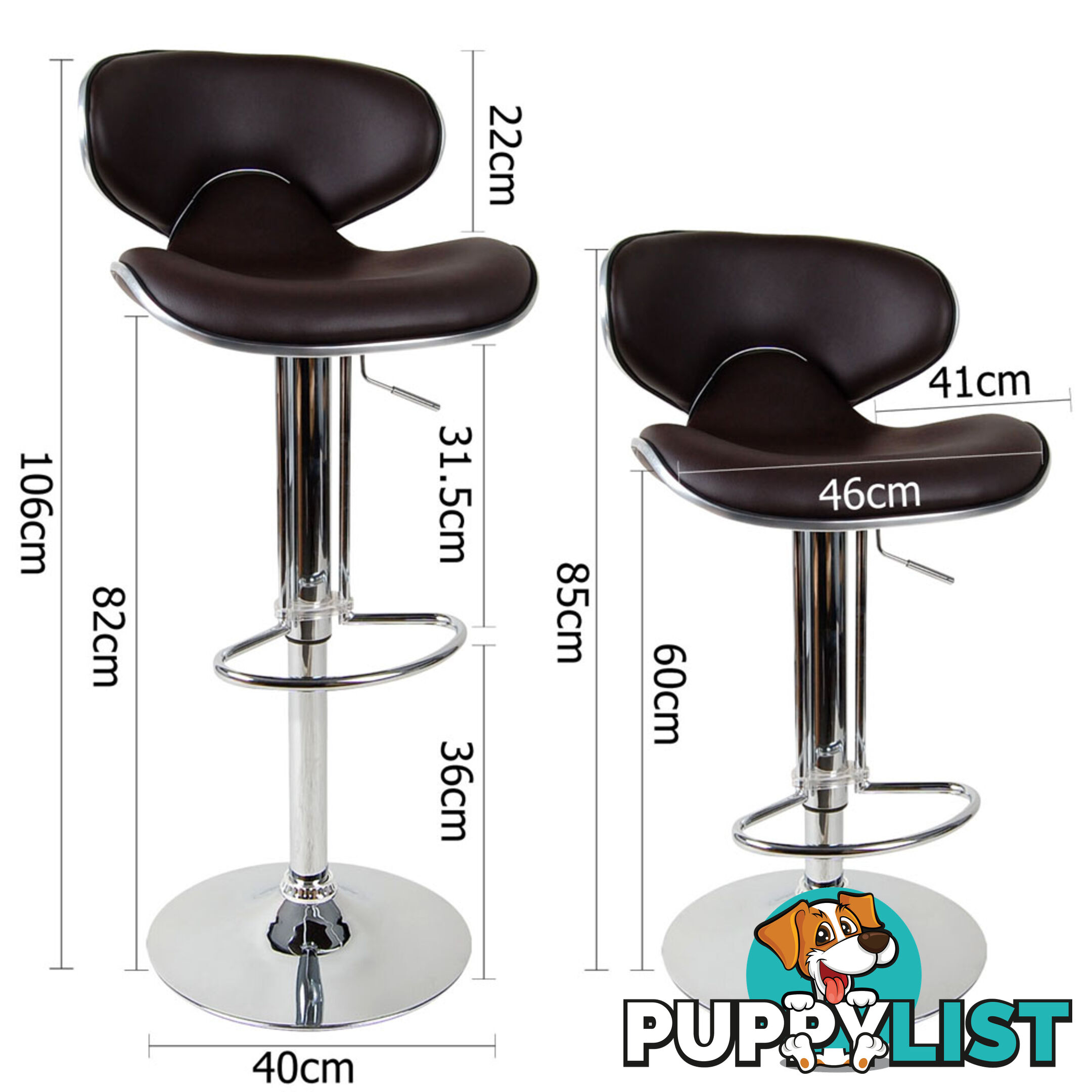 Set of 2 PU Leather Kitchen Bar Stool Chocolate