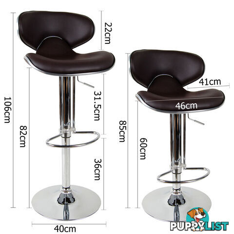 Set of 2 PU Leather Kitchen Bar Stool Chocolate