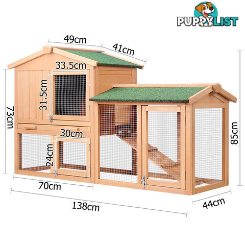 Rabbit Hutch Chicken Coop Cage Guinea Pig Ferret House w/ 2 Storeys Run