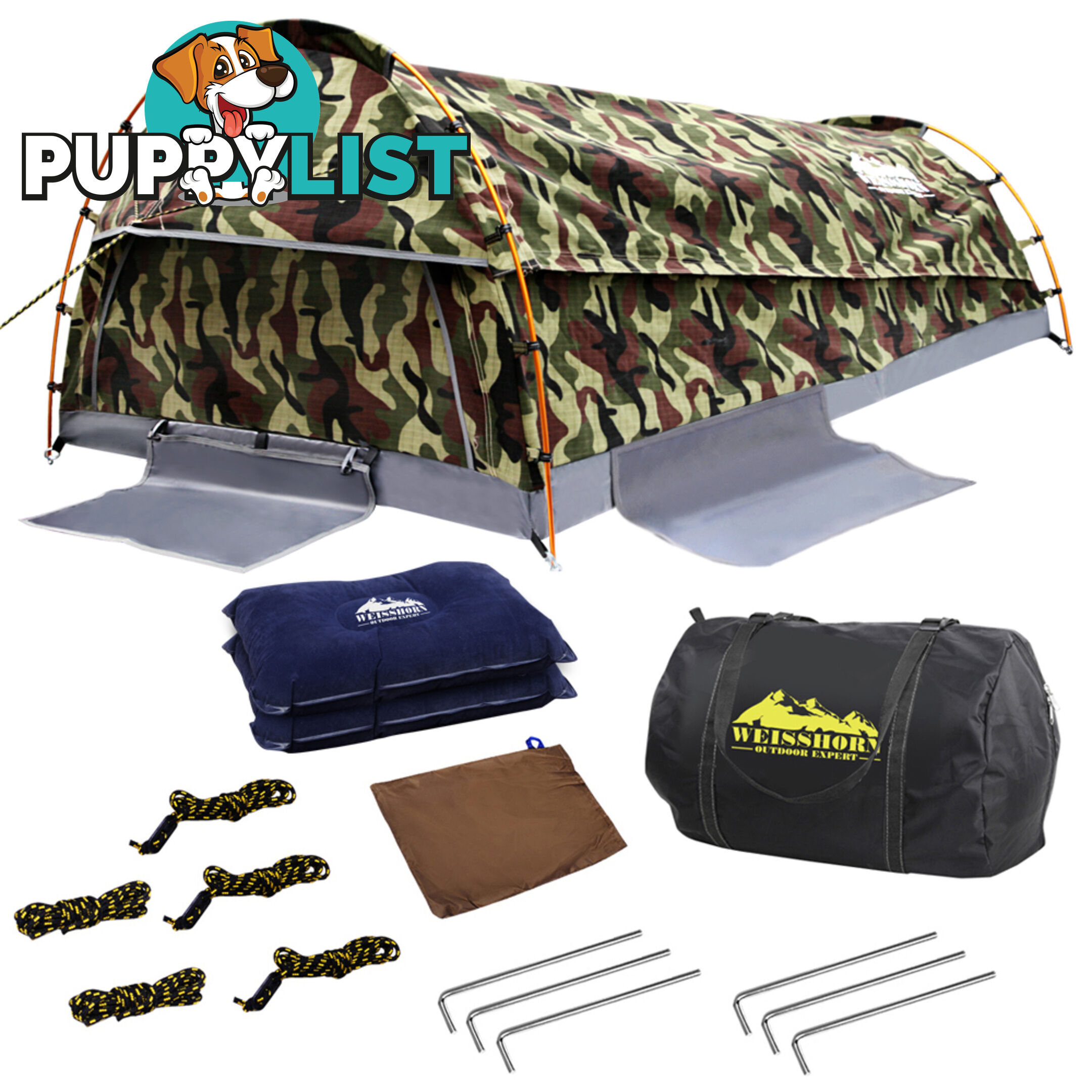 Double Camping Canvas Swag Tent Green Camouflage w/ Bag