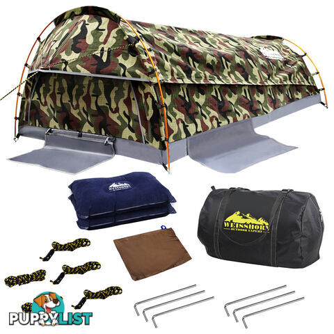 Double Camping Canvas Swag Tent Green Camouflage w/ Bag