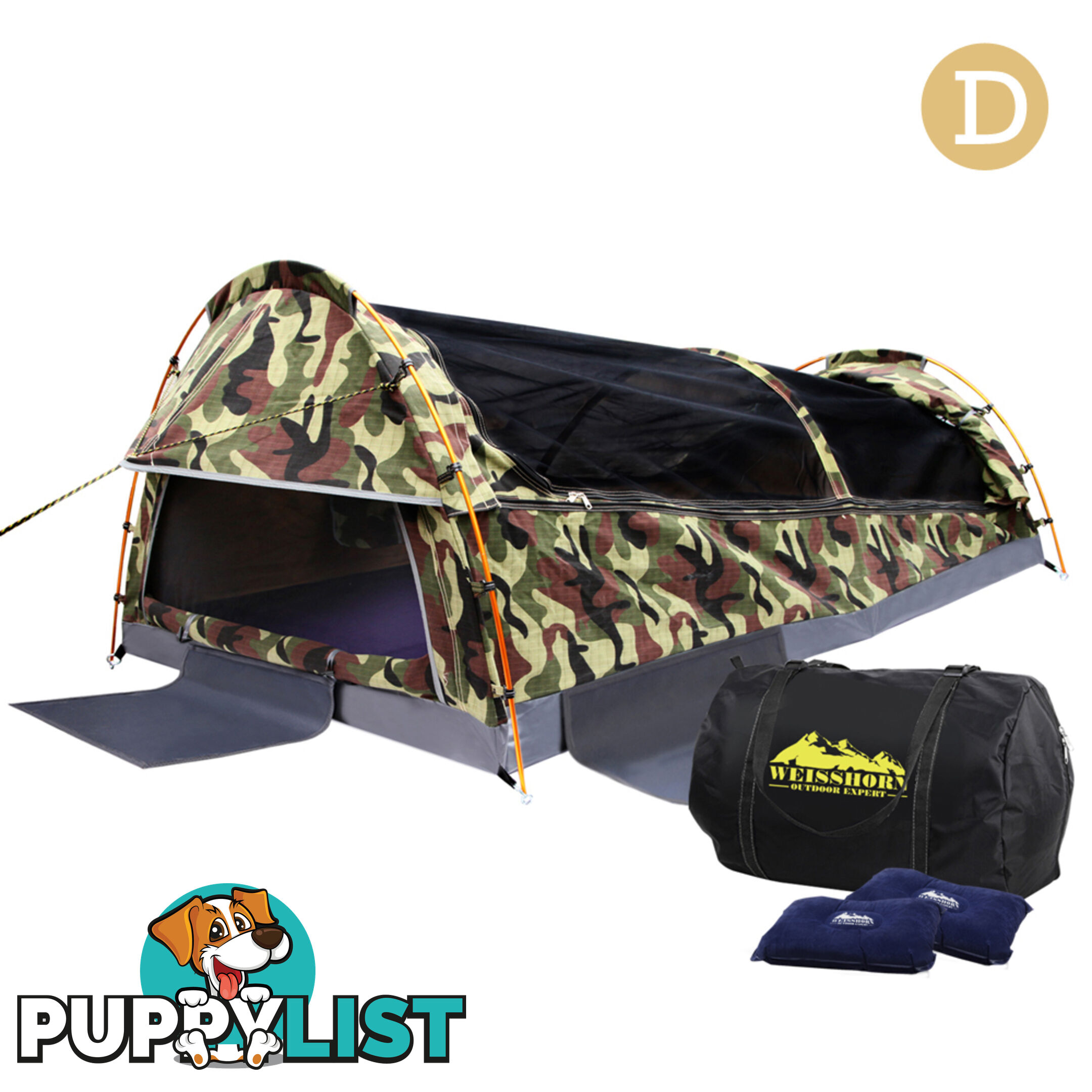 Double Camping Canvas Swag Tent Green Camouflage w/ Bag