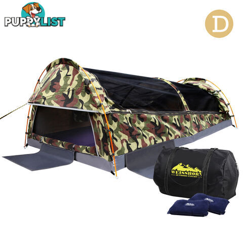 Double Camping Canvas Swag Tent Green Camouflage w/ Bag