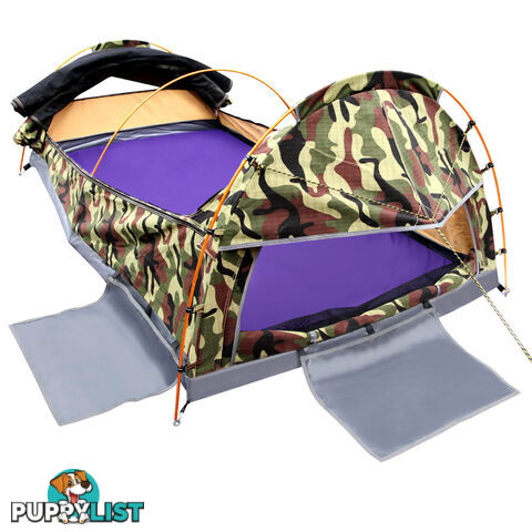 Double Camping Canvas Swag Tent Green Camouflage w/ Bag