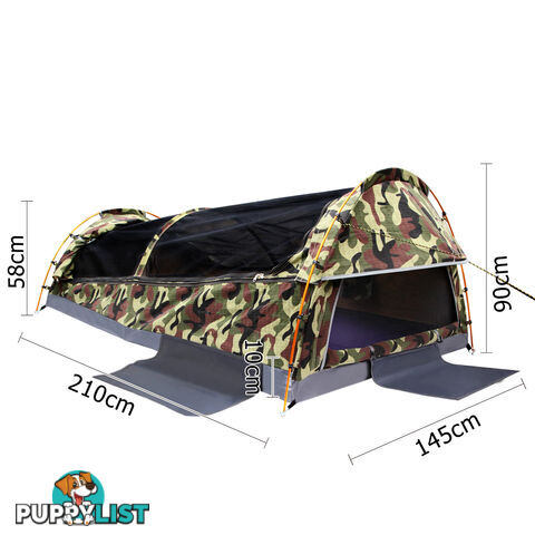 Double Camping Canvas Swag Tent Green Camouflage w/ Bag