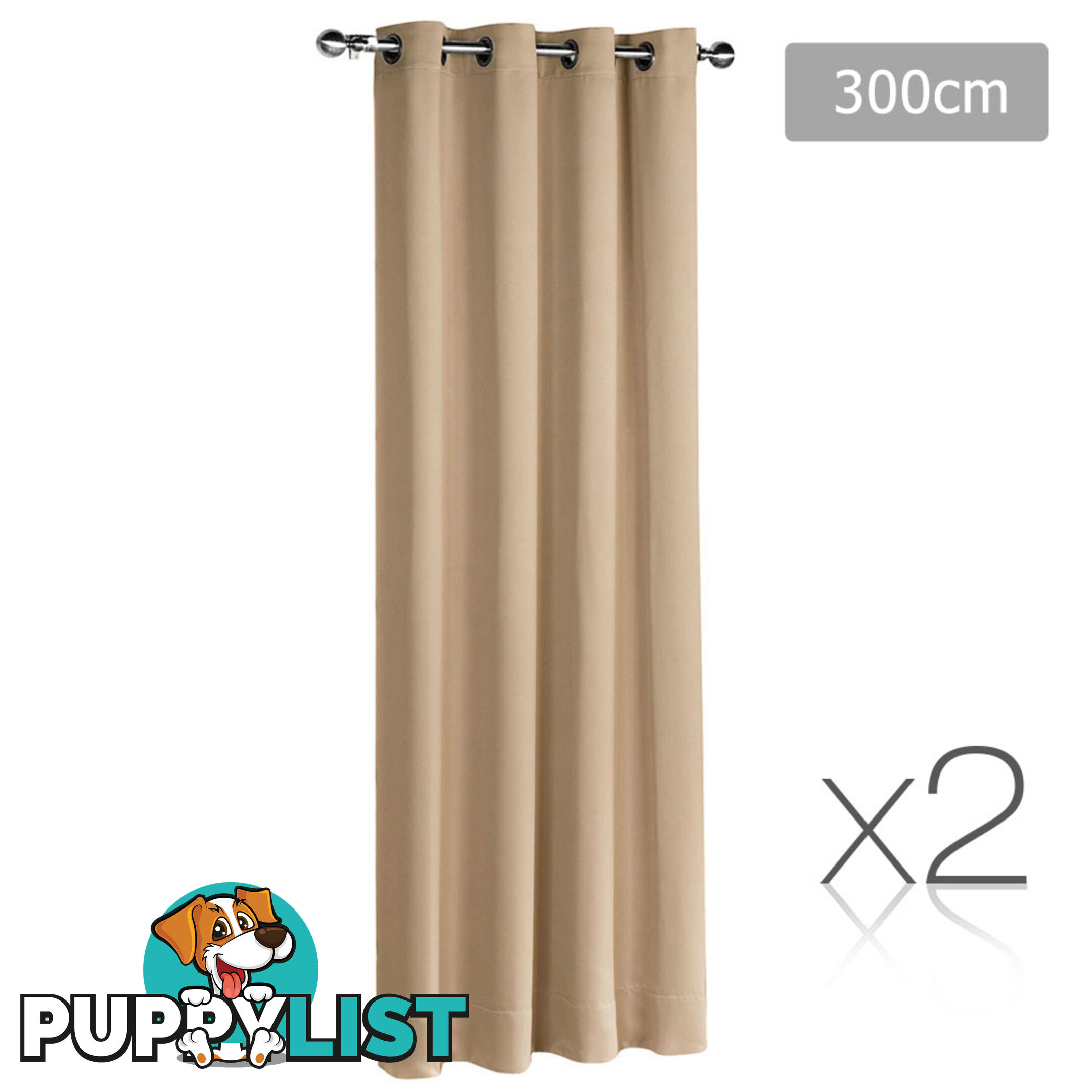 Set of 2 ArtQueen 3 Pass Eyelet Blockout Curtain Latte 300cm