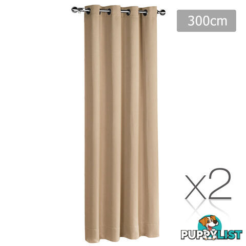 Set of 2 ArtQueen 3 Pass Eyelet Blockout Curtain Latte 300cm