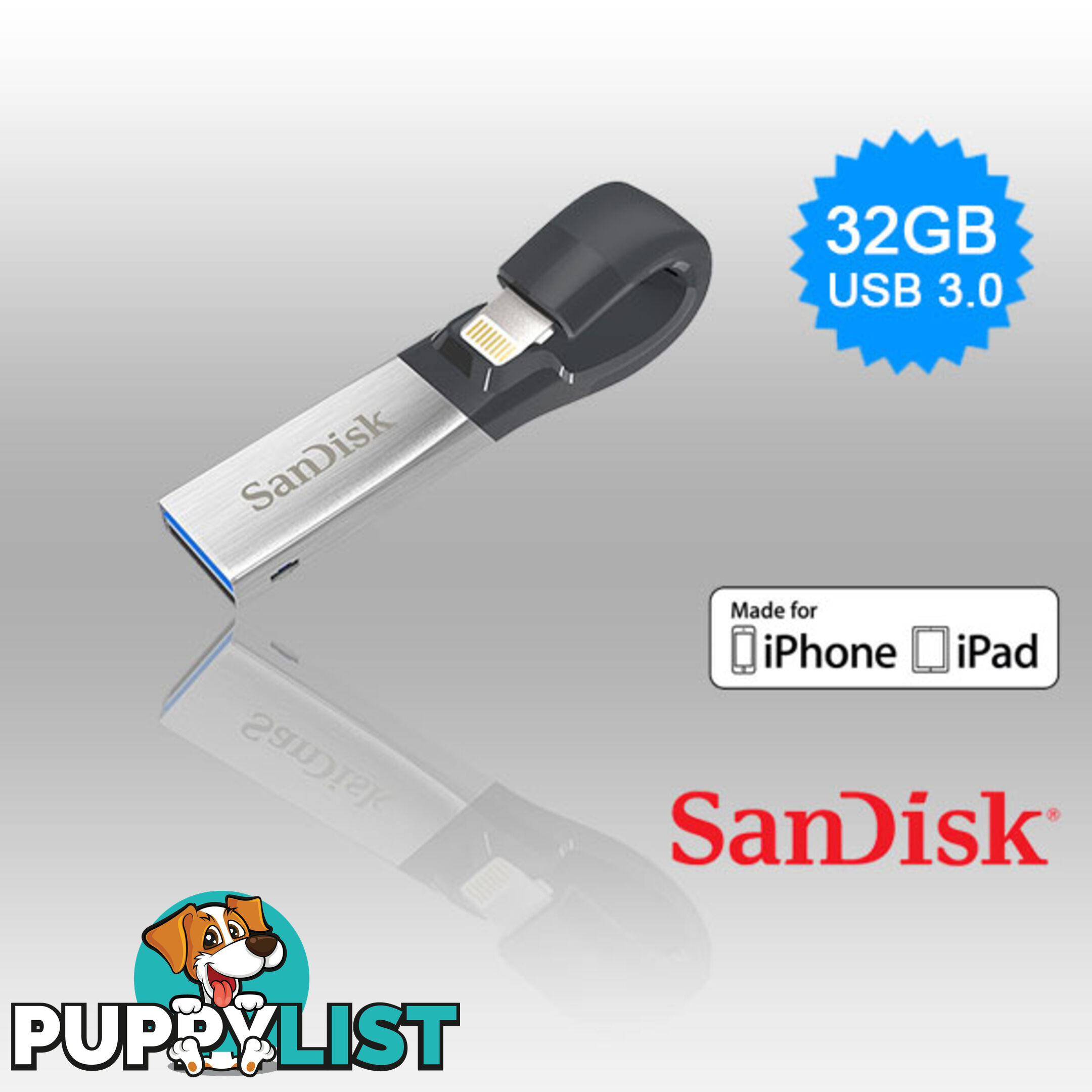 SANDISK IXPAND FLASH DRIVE SDIX30N 32GB GREY IOS USB 3.0  (SDIX30N-032G)