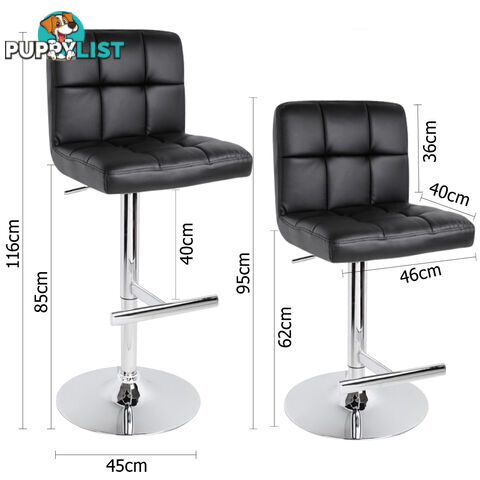 Set of 2 PU Leather Kitchen Bar Stool Black