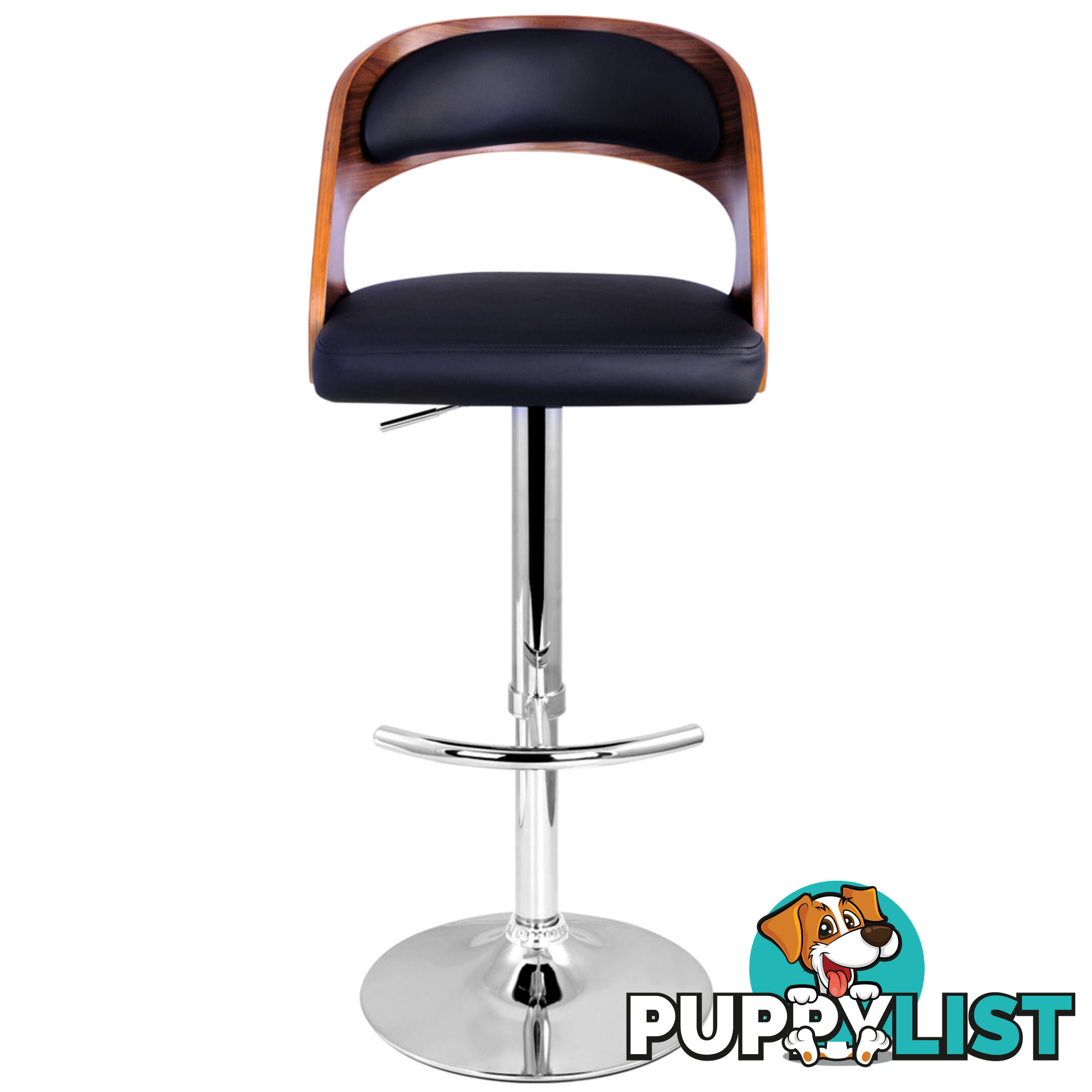 PU Leather Wooden Kitchen Bar Stool Padded Seat Black