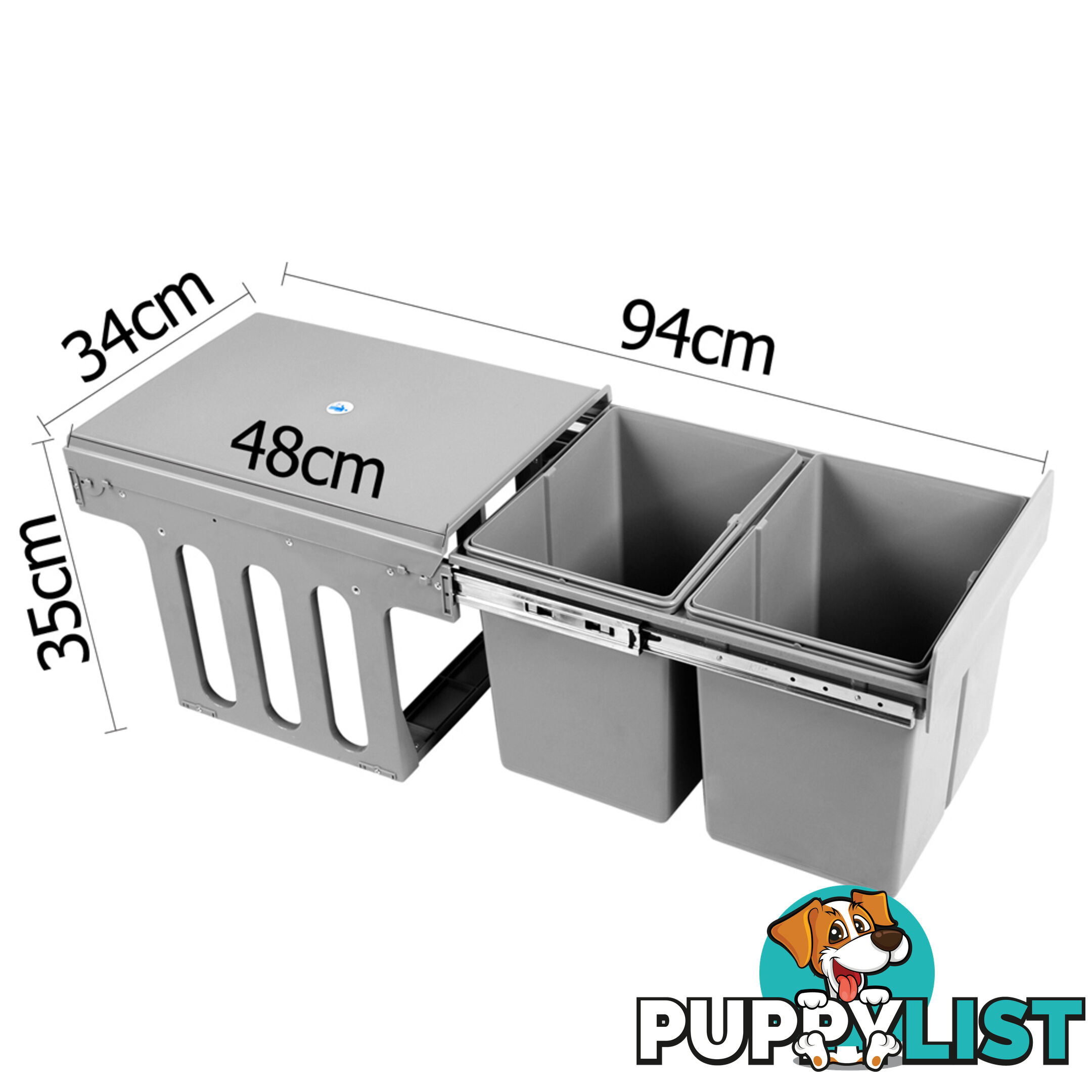 Duel Side Pull Out Rubbish Waste Basket 2 x 15L