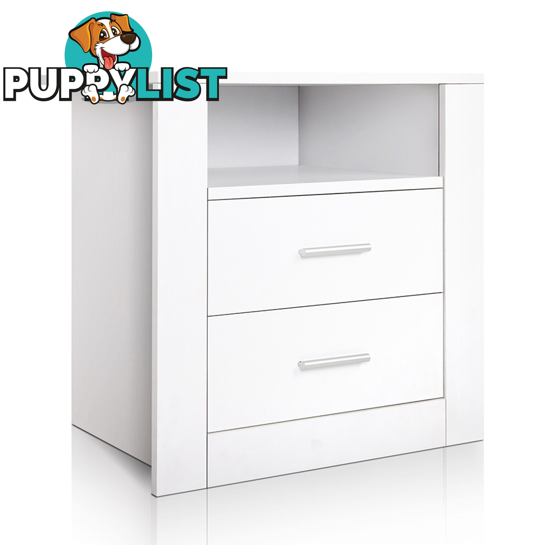 Anti-Scratch Bedside Table 2 Drawers - White