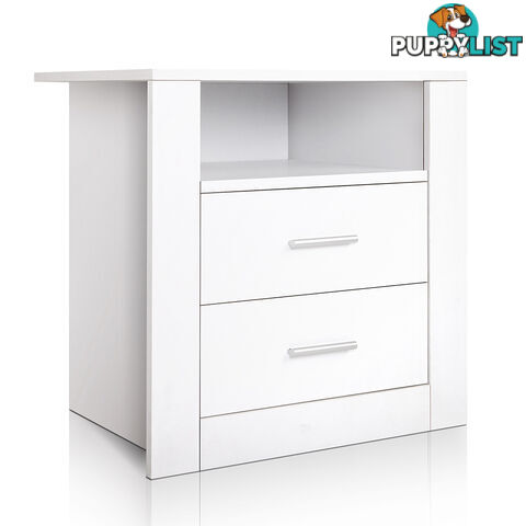 Anti-Scratch Bedside Table 2 Drawers - White