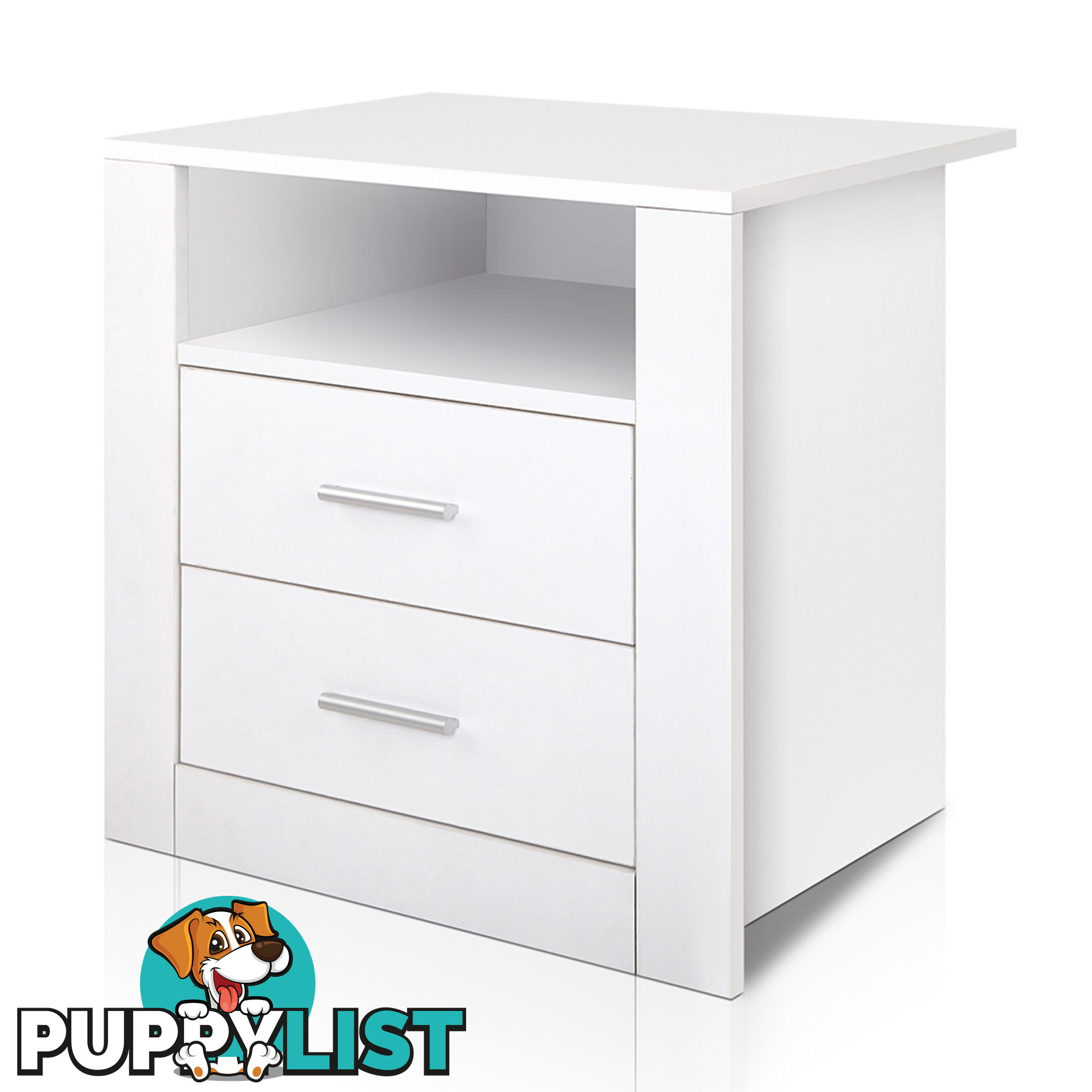 Anti-Scratch Bedside Table 2 Drawers - White