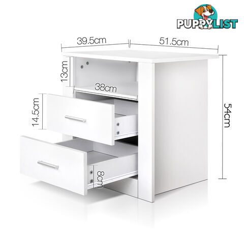 Anti-Scratch Bedside Table 2 Drawers - White