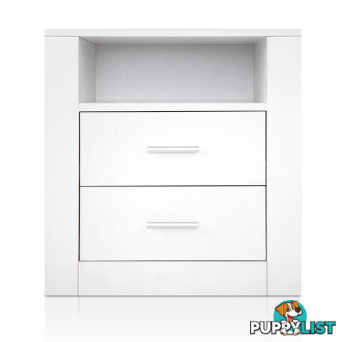 Anti-Scratch Bedside Table 2 Drawers - White