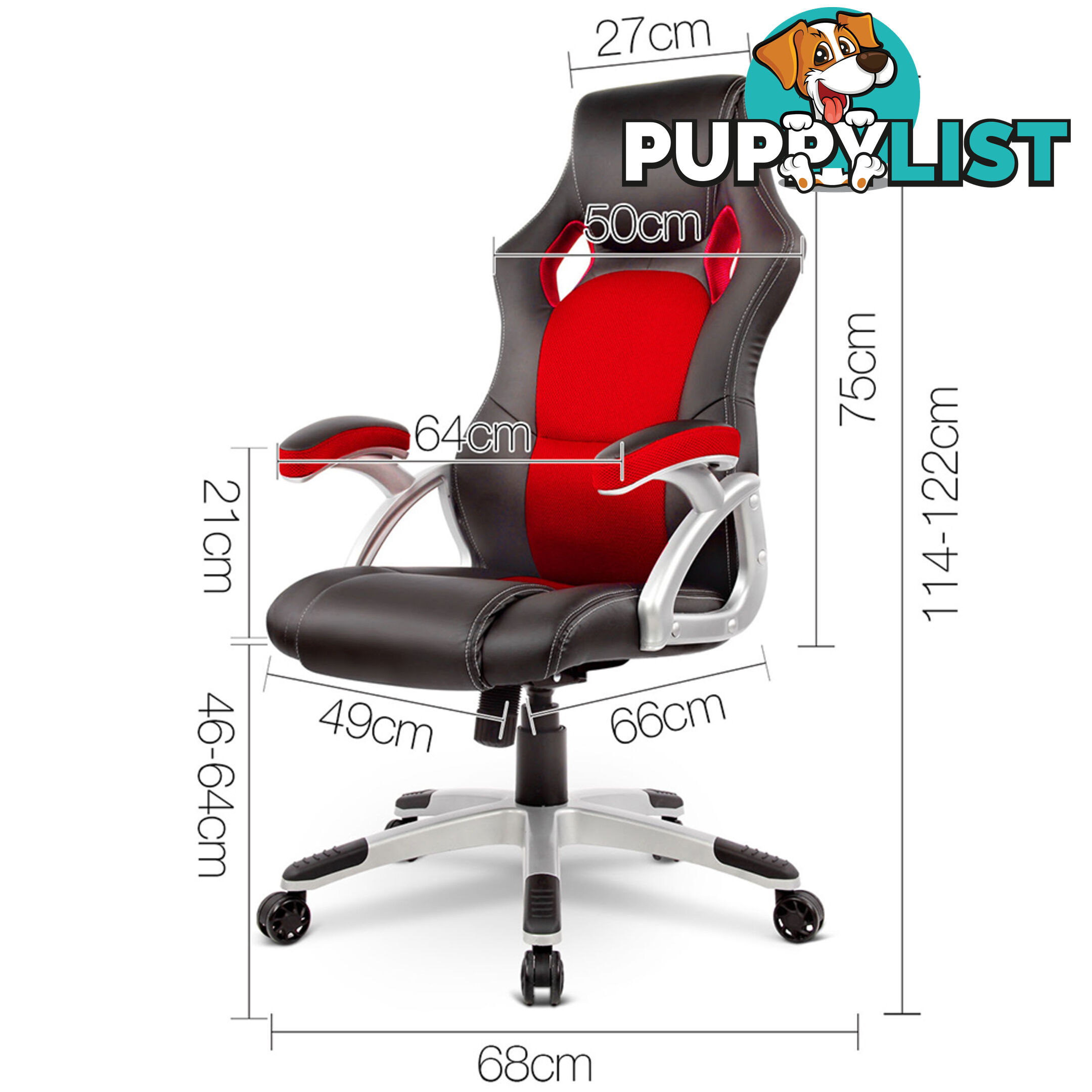 PU Leather & Mesh Racing Style Office Chair - Red