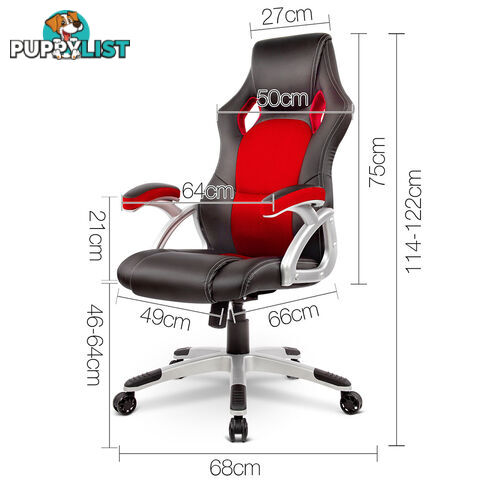 PU Leather & Mesh Racing Style Office Chair - Red