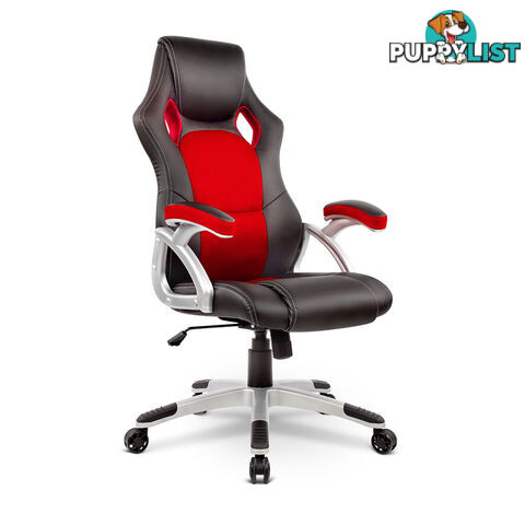 PU Leather & Mesh Racing Style Office Chair - Red