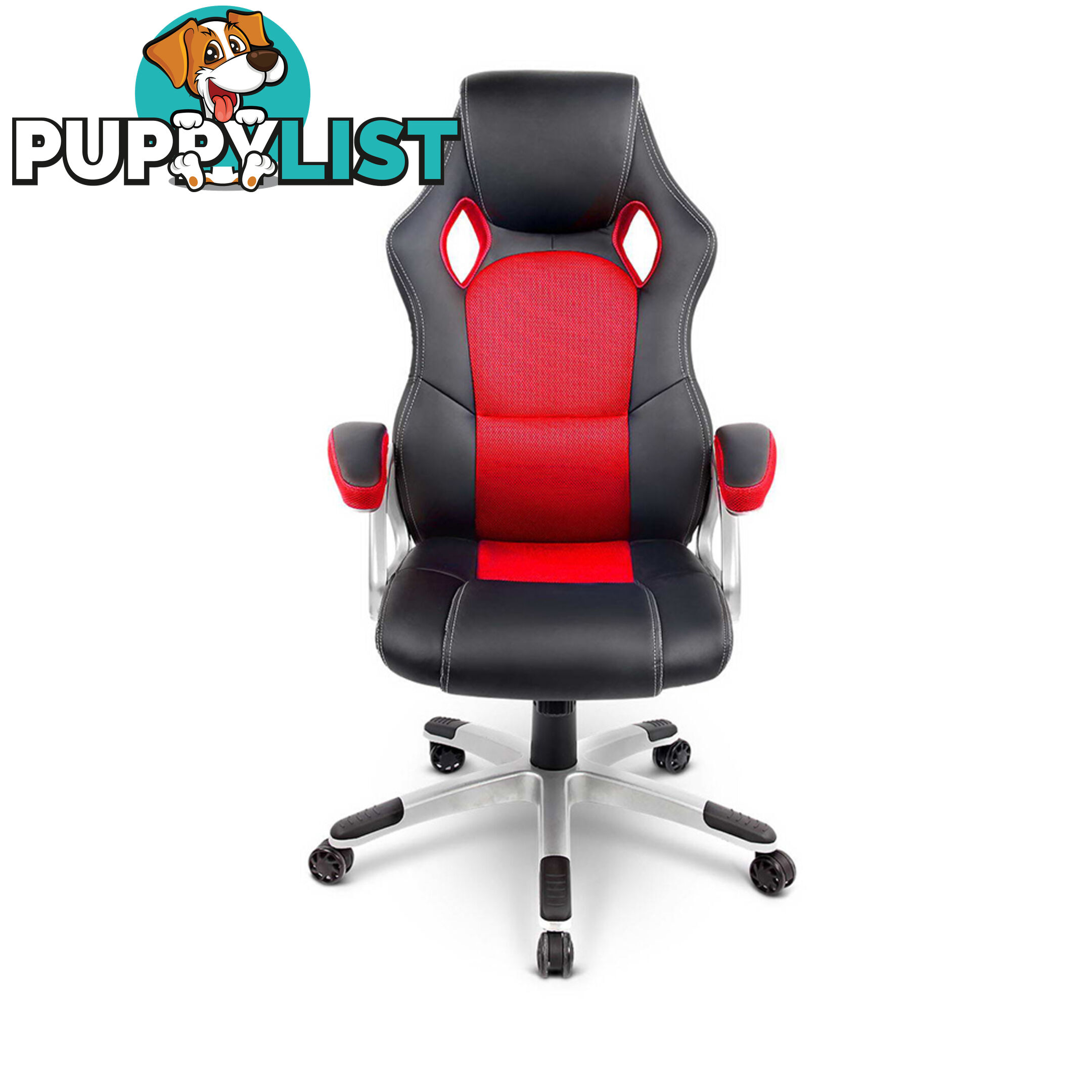 PU Leather & Mesh Racing Style Office Chair - Red