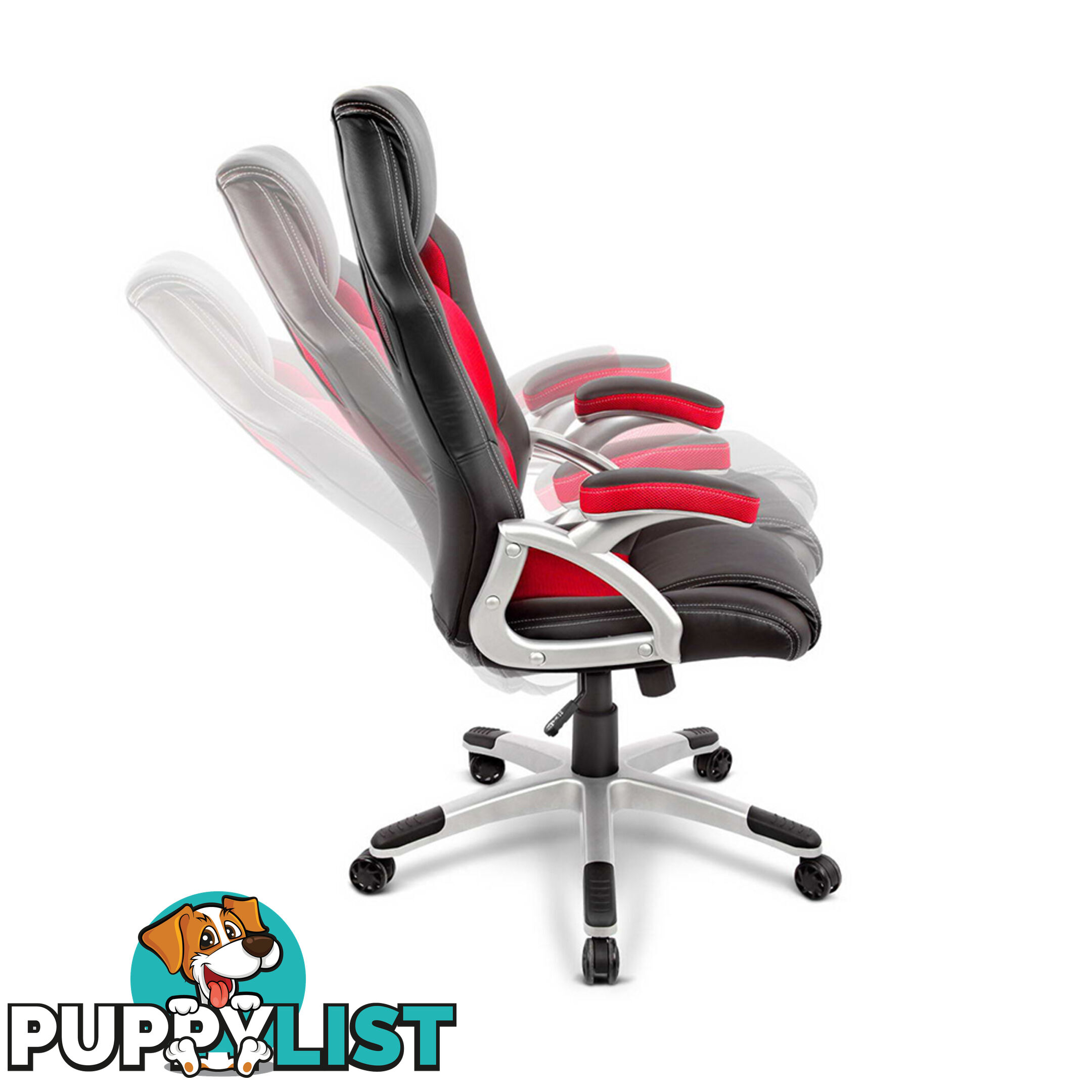 PU Leather & Mesh Racing Style Office Chair - Red