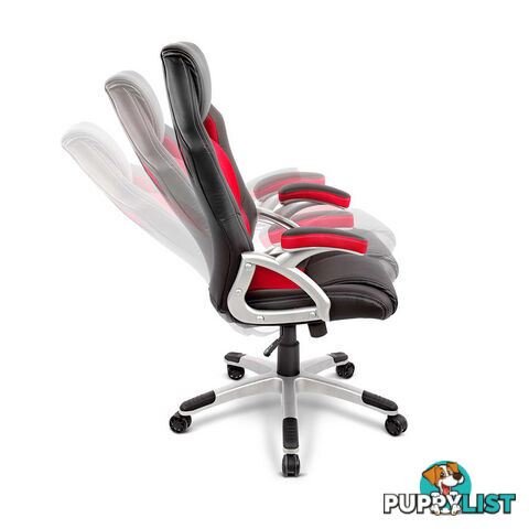 PU Leather & Mesh Racing Style Office Chair - Red