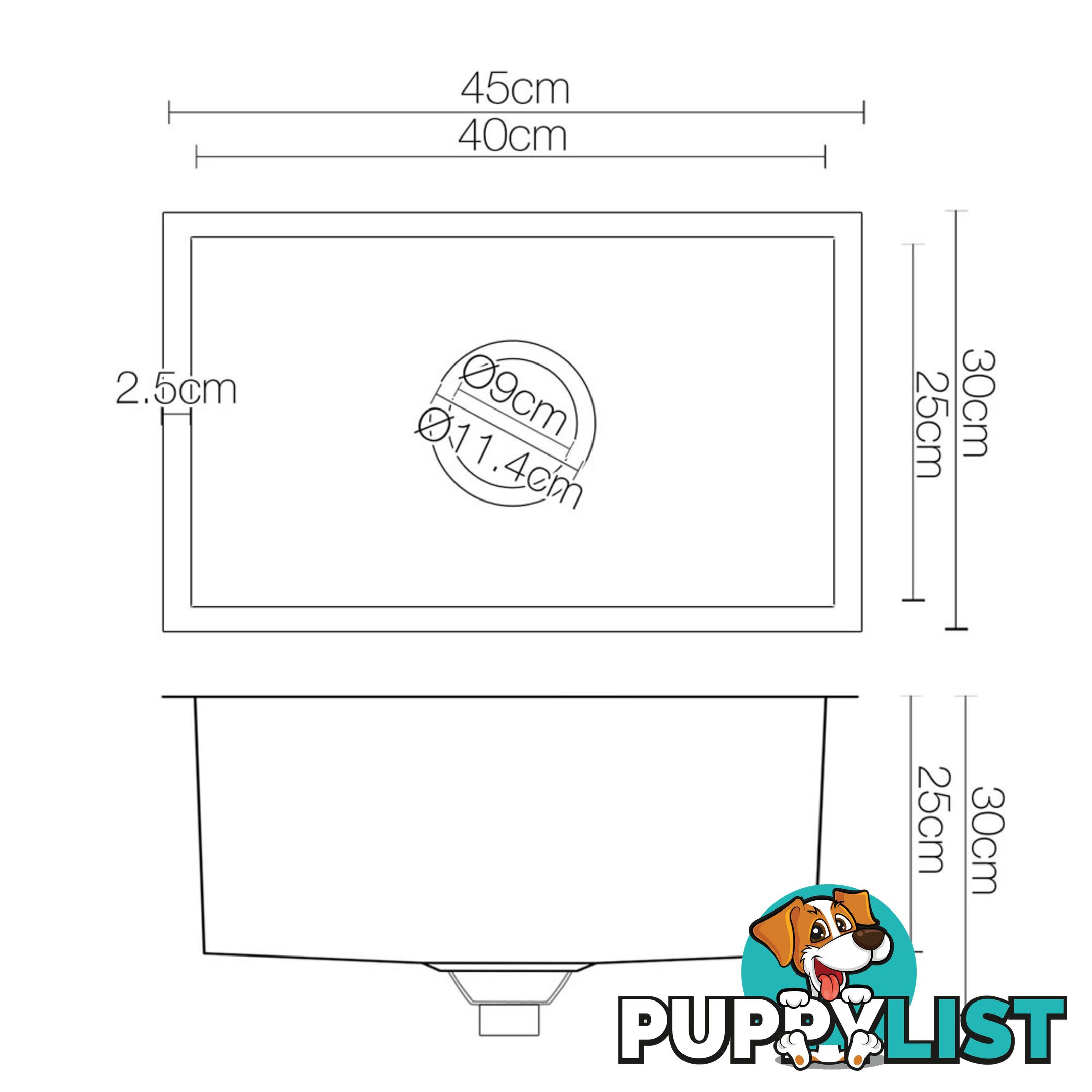 Stainless Steel Kitchen Laundry Sink with Strainer Waste 450 x 300mm