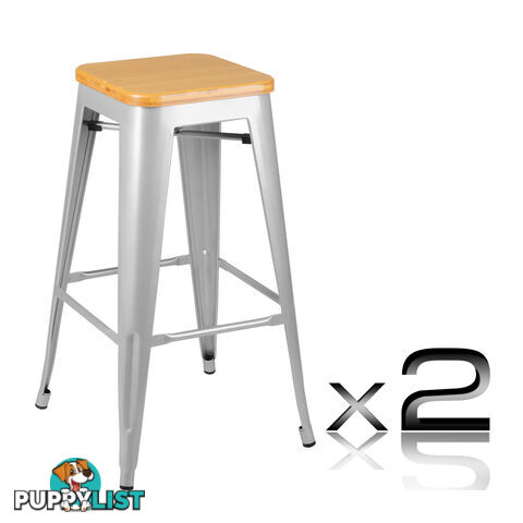 Set of 2 Replica Tolix Bar Stool Bamboo Seat 76cm Metal