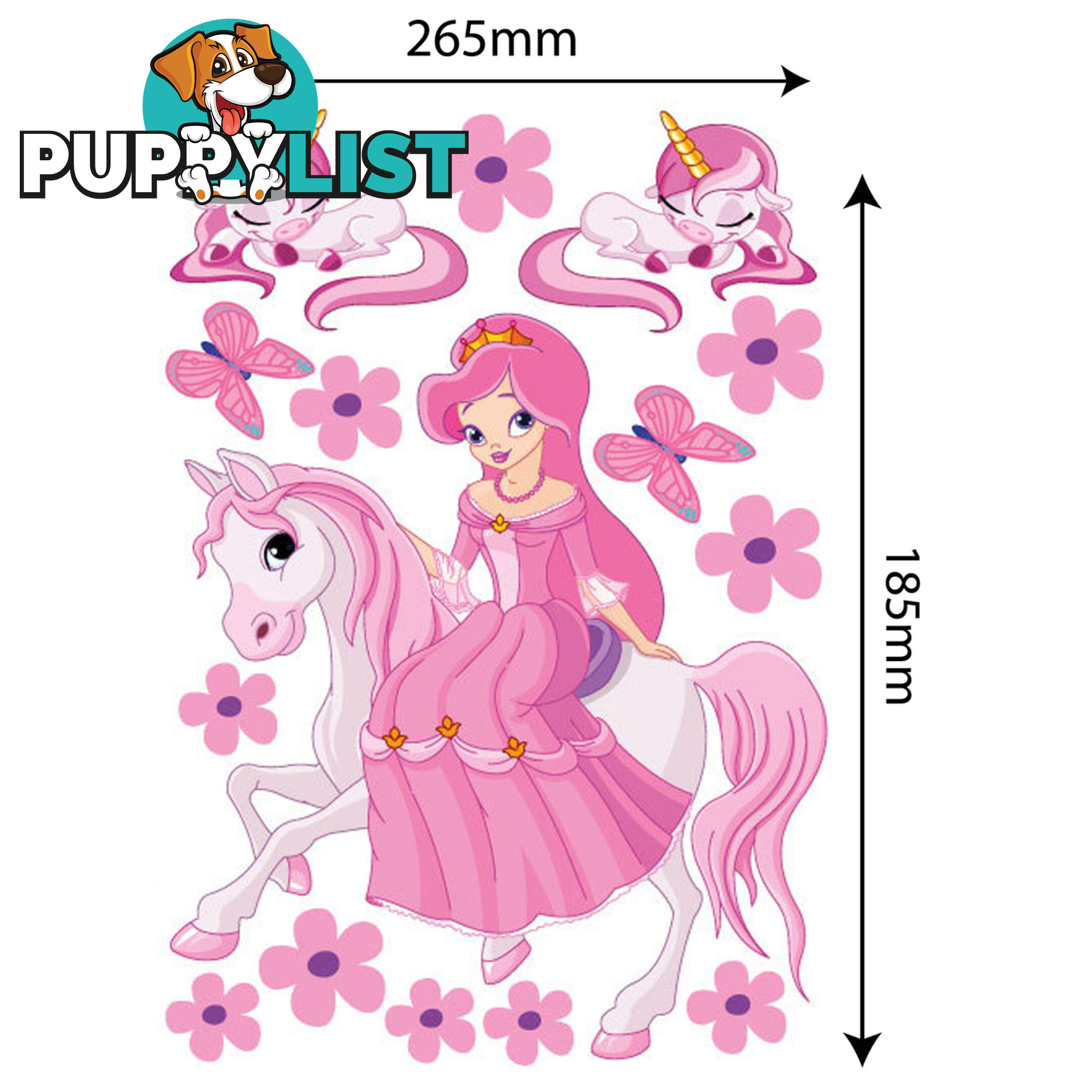 Medium Size Princess on a horse with unicorns Wall Sticker - Totally Movable