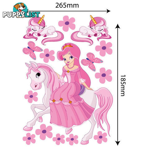 Medium Size Princess on a horse with unicorns Wall Sticker - Totally Movable