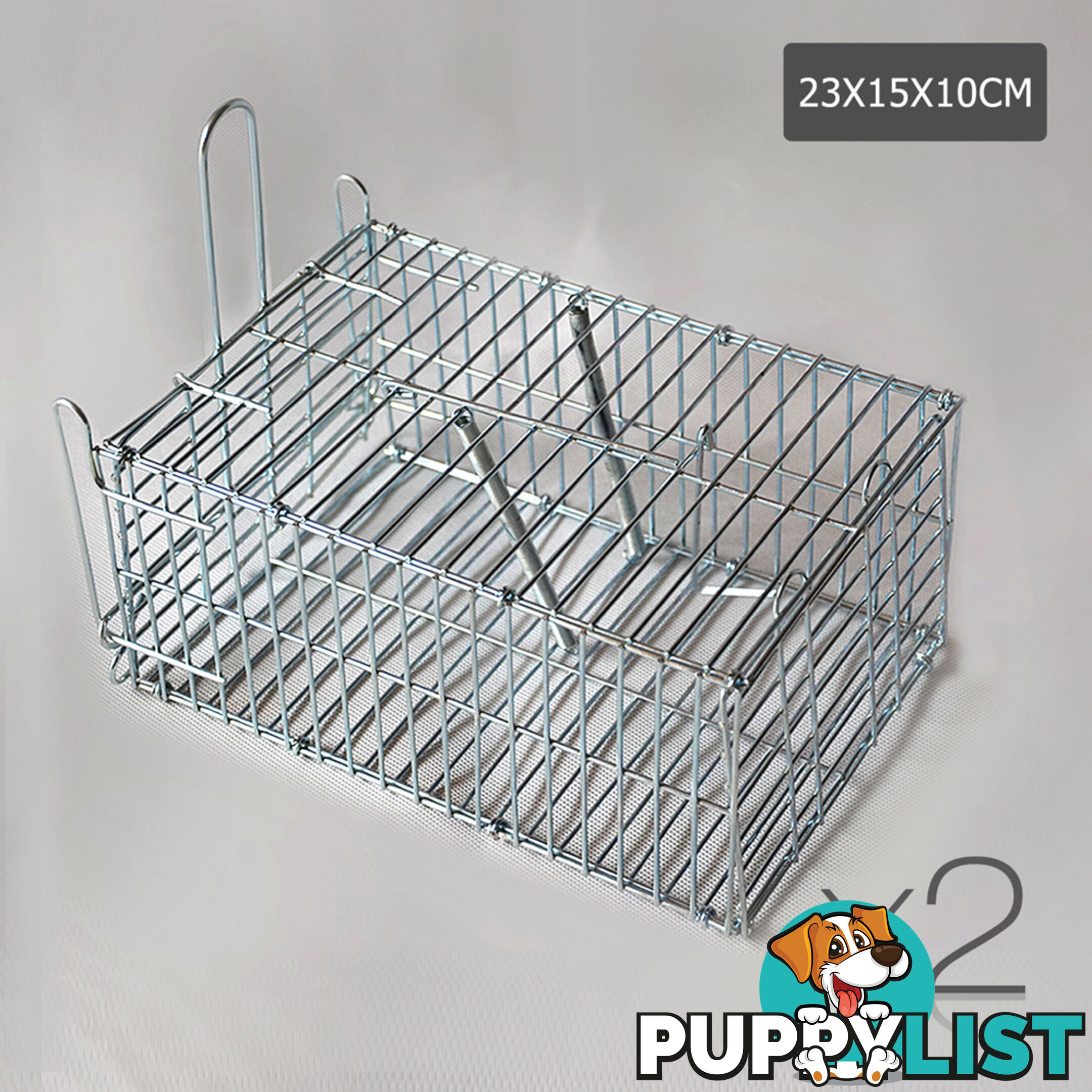 Set of 2 Humane Animal Trap Cage 23 x 15 x 10cm Silver