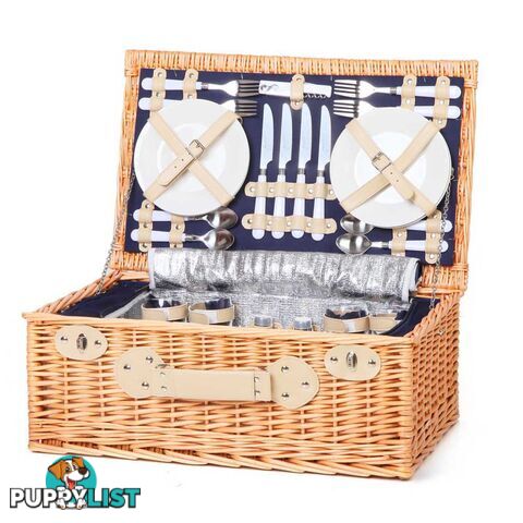 4 Person Picnic Basket Set with Cooler Bag Blanket - Navy