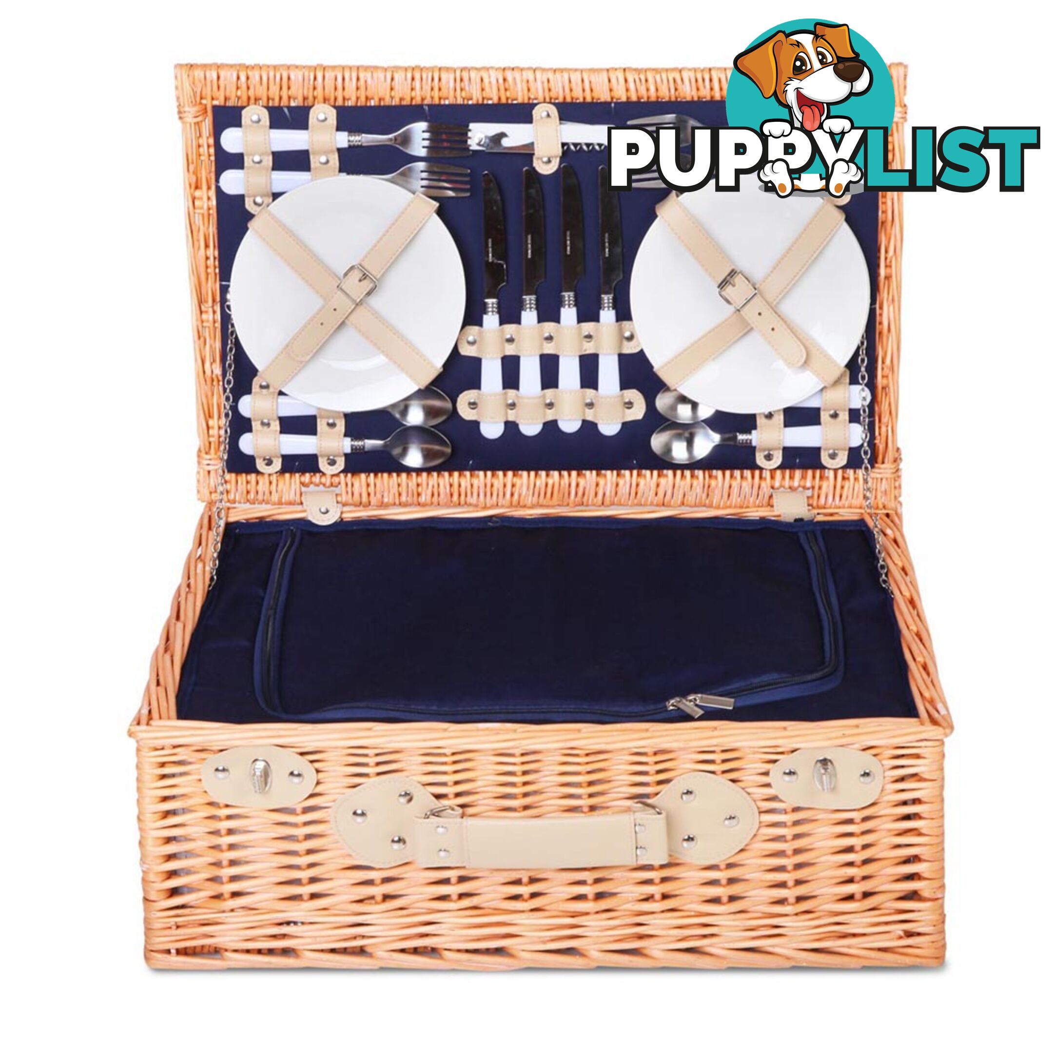 4 Person Picnic Basket Set with Cooler Bag Blanket - Navy