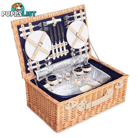 4 Person Picnic Basket Set with Cooler Bag Blanket - Navy