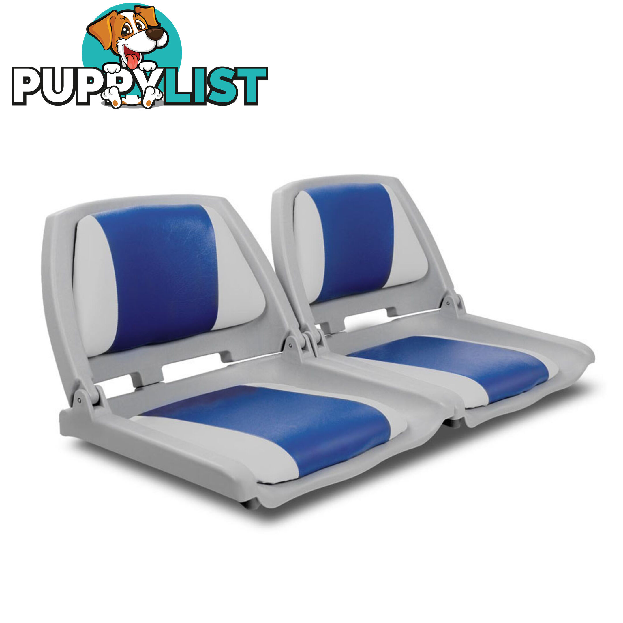 Set of 2 Swivel Folding Marine Boat Seats White Blue