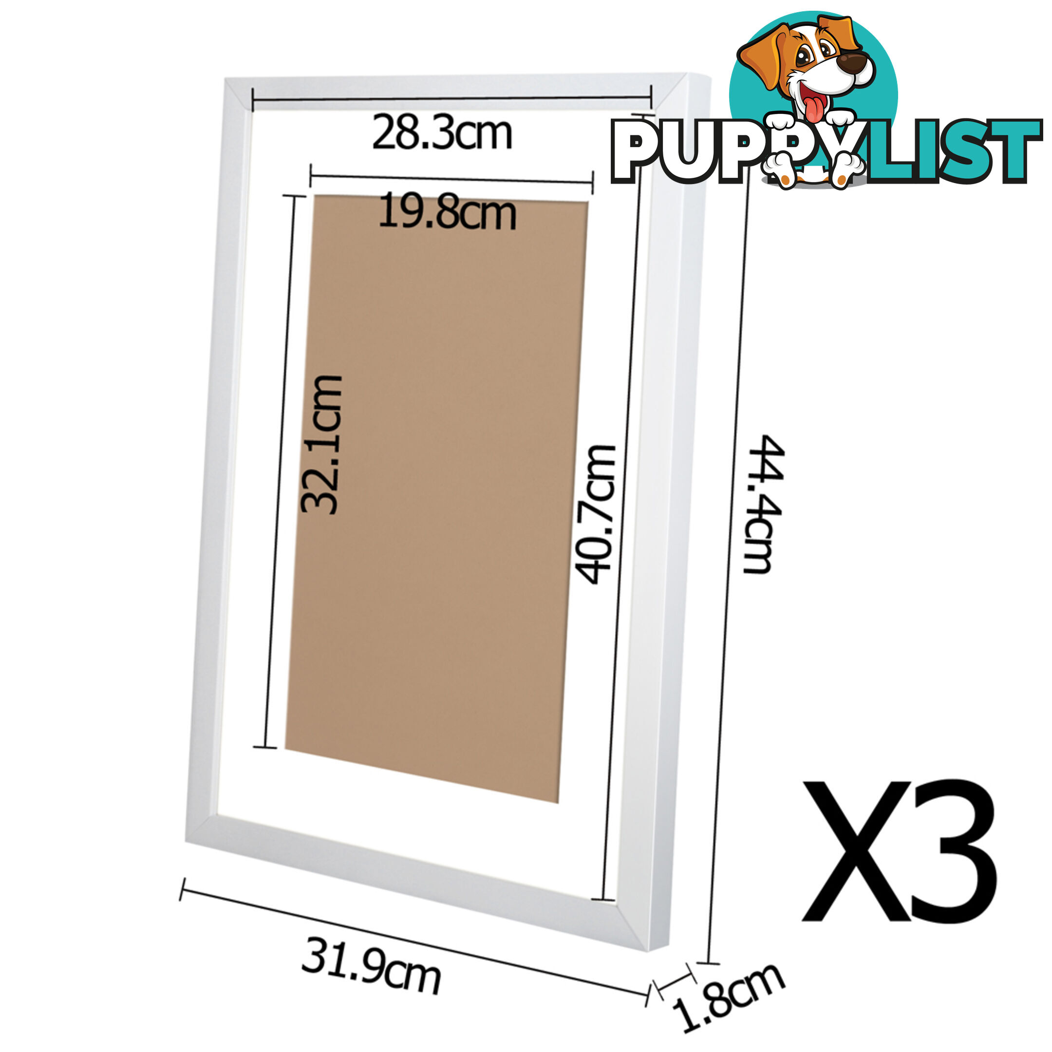 3 pcs Photo Frames Set Wall White