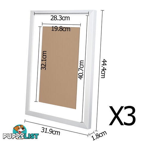 3 pcs Photo Frames Set Wall White