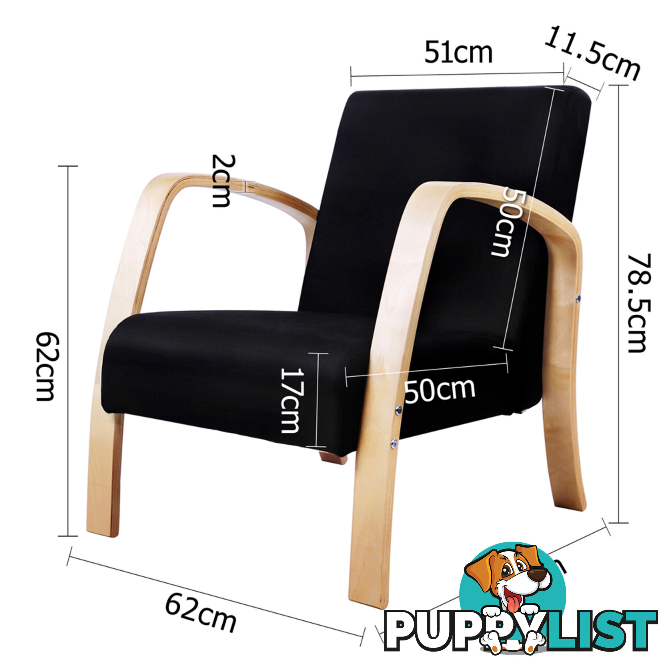 Birch Plywood Fabric Sofa Arm Chair Black